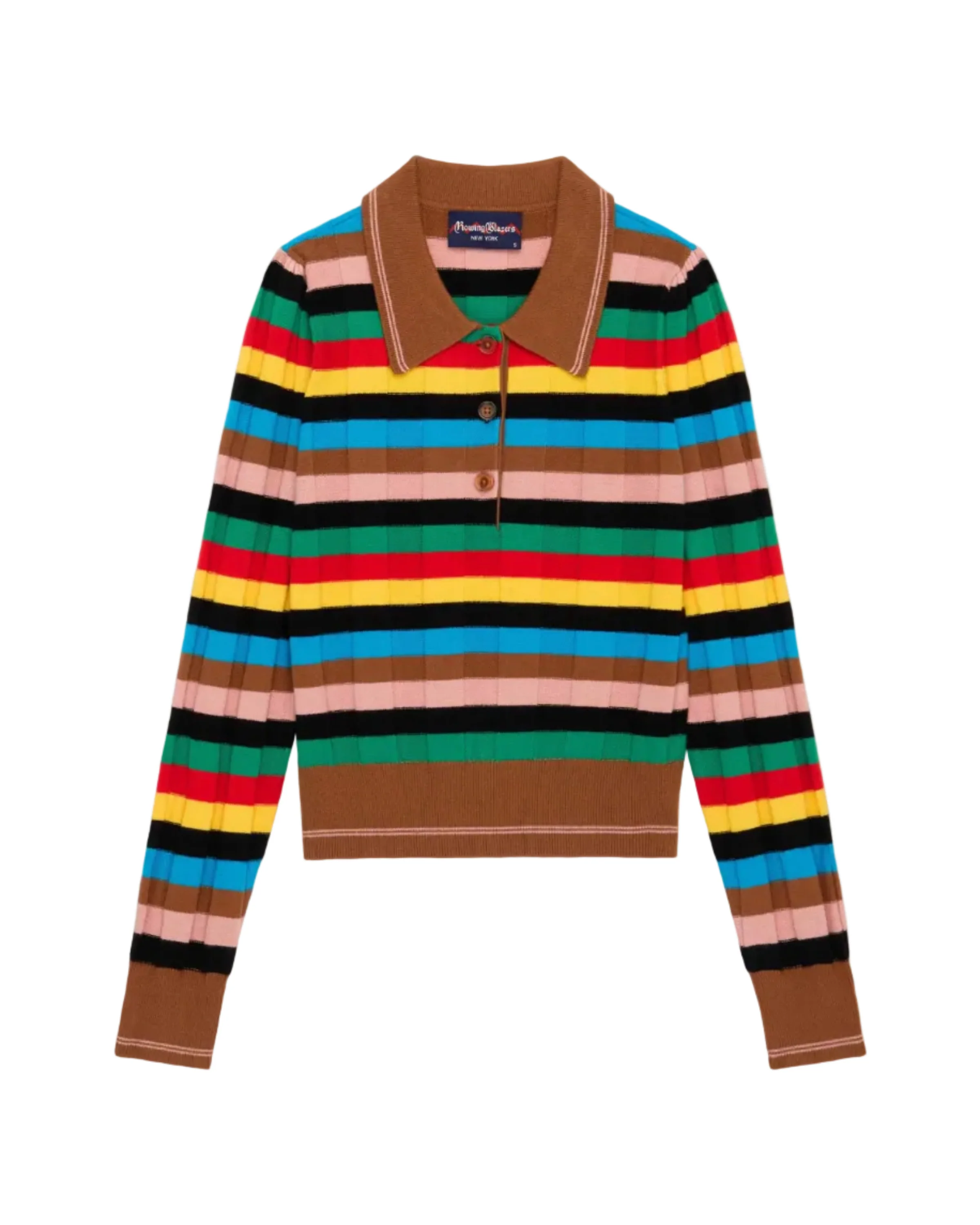 Women's Knit Jacquard Stripe Long Sleeve Polo Croquet