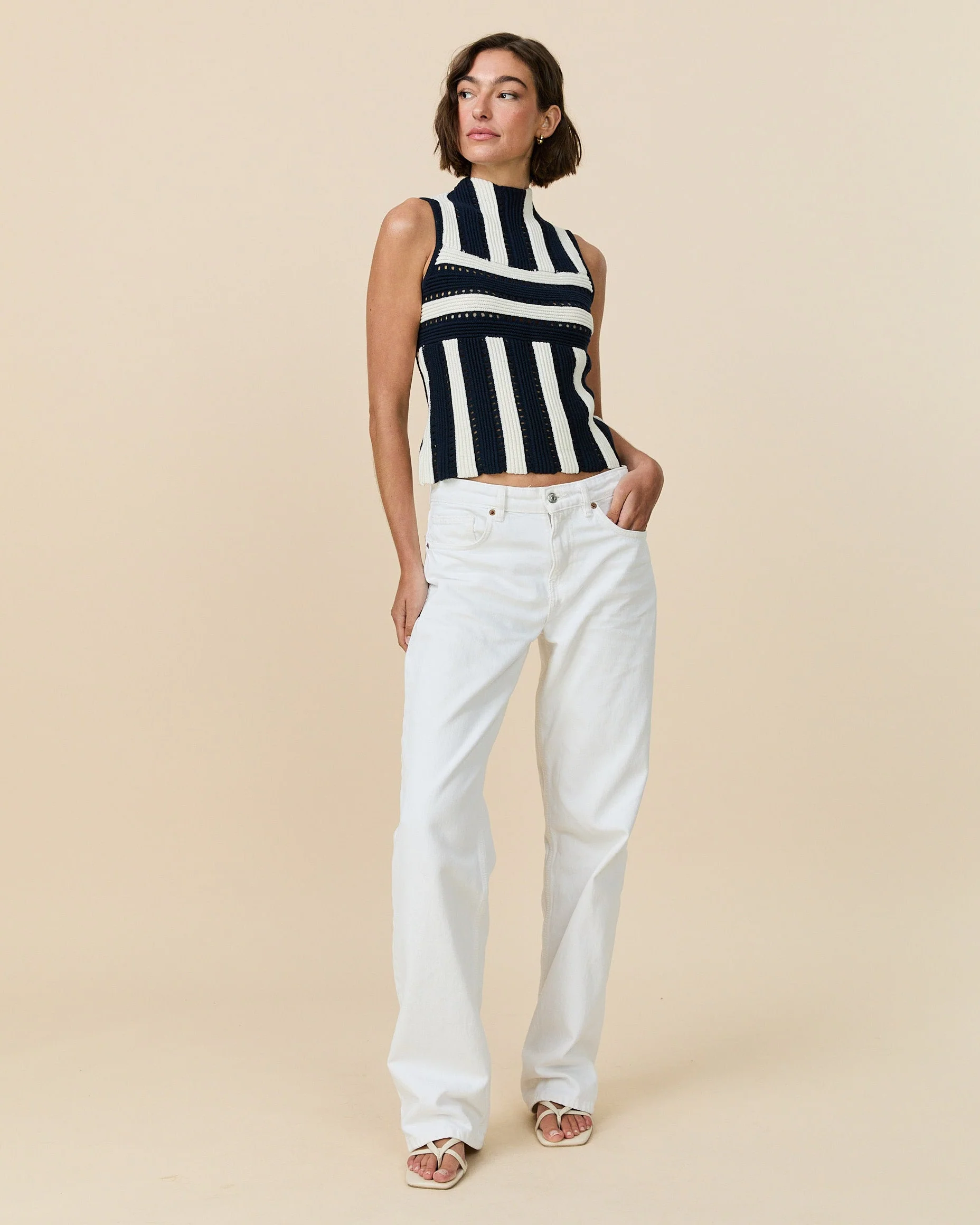 Women's Knit Stripe Tank Navy - Image 3