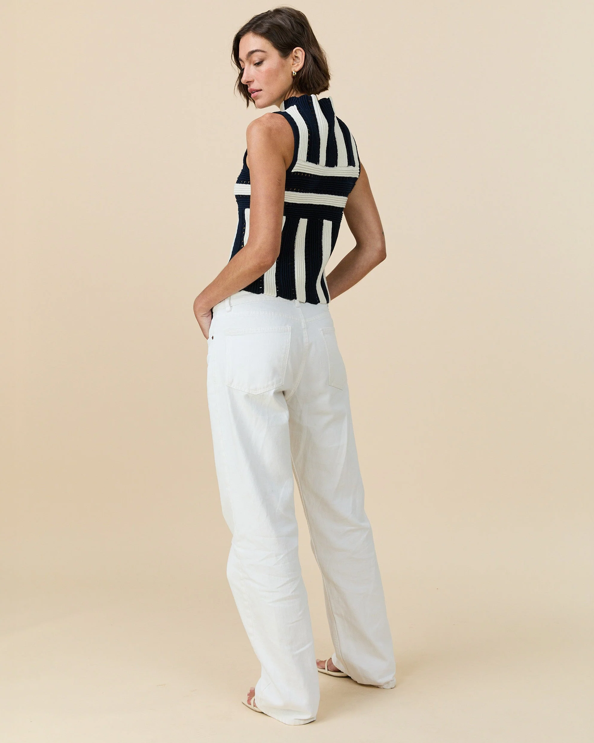 Women's Knit Stripe Tank Navy - Image 4