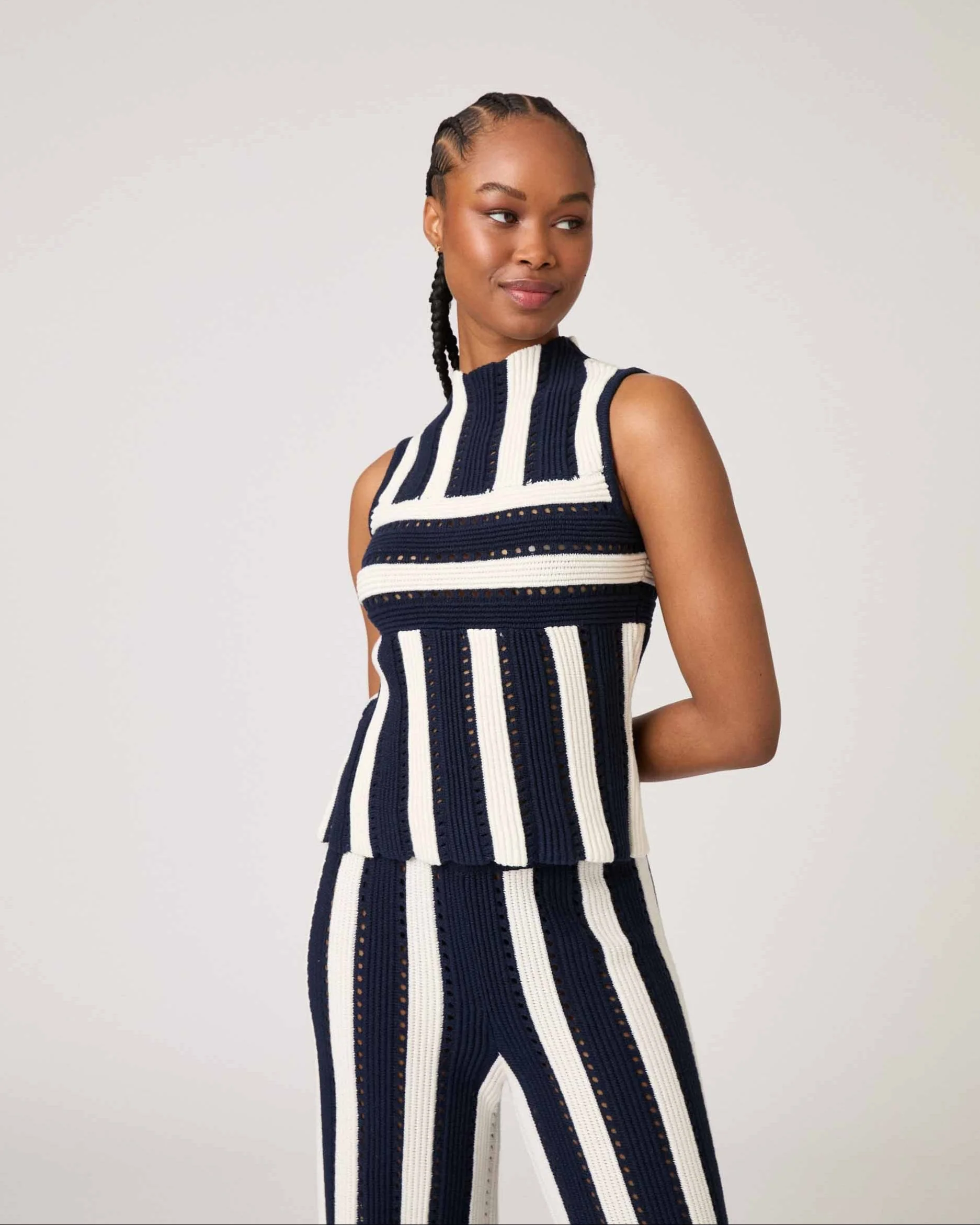 Women's Knit Stripe Tank Navy - Image 5