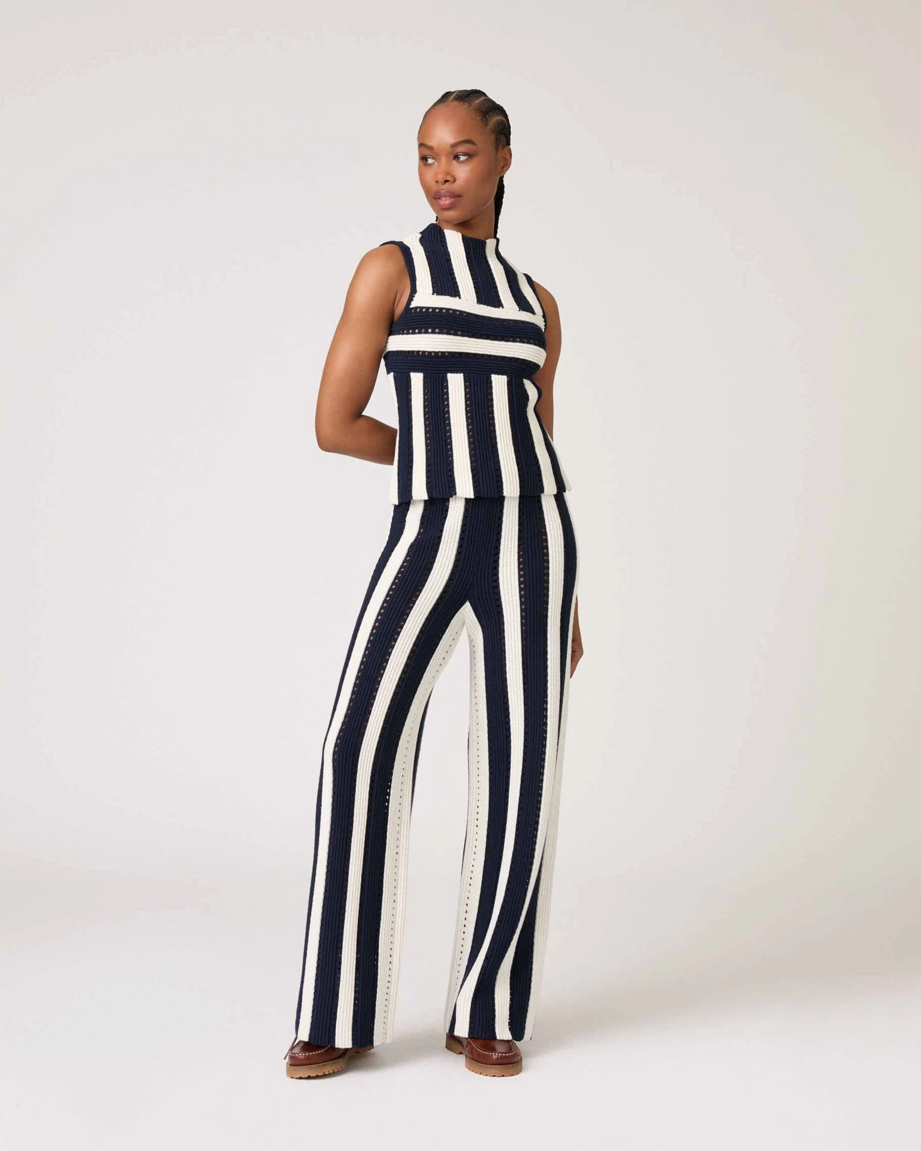 Women's Knit Stripe Tank Navy - Image 6