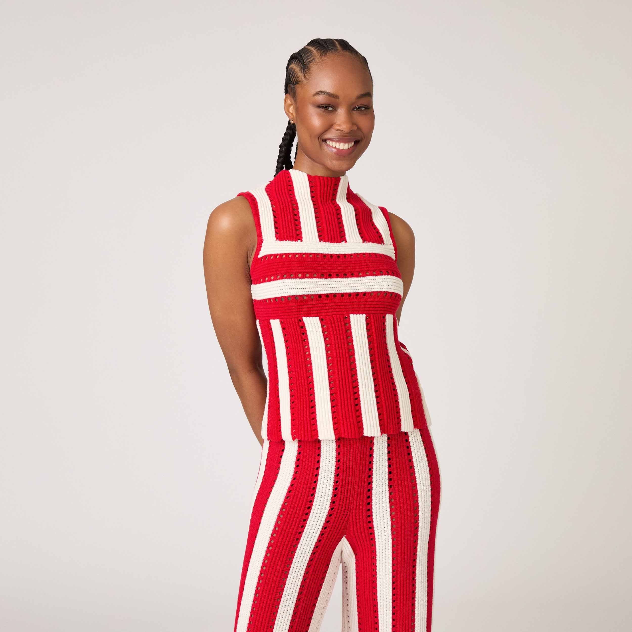 Women's Knit Stripe Tank Red - Image 4