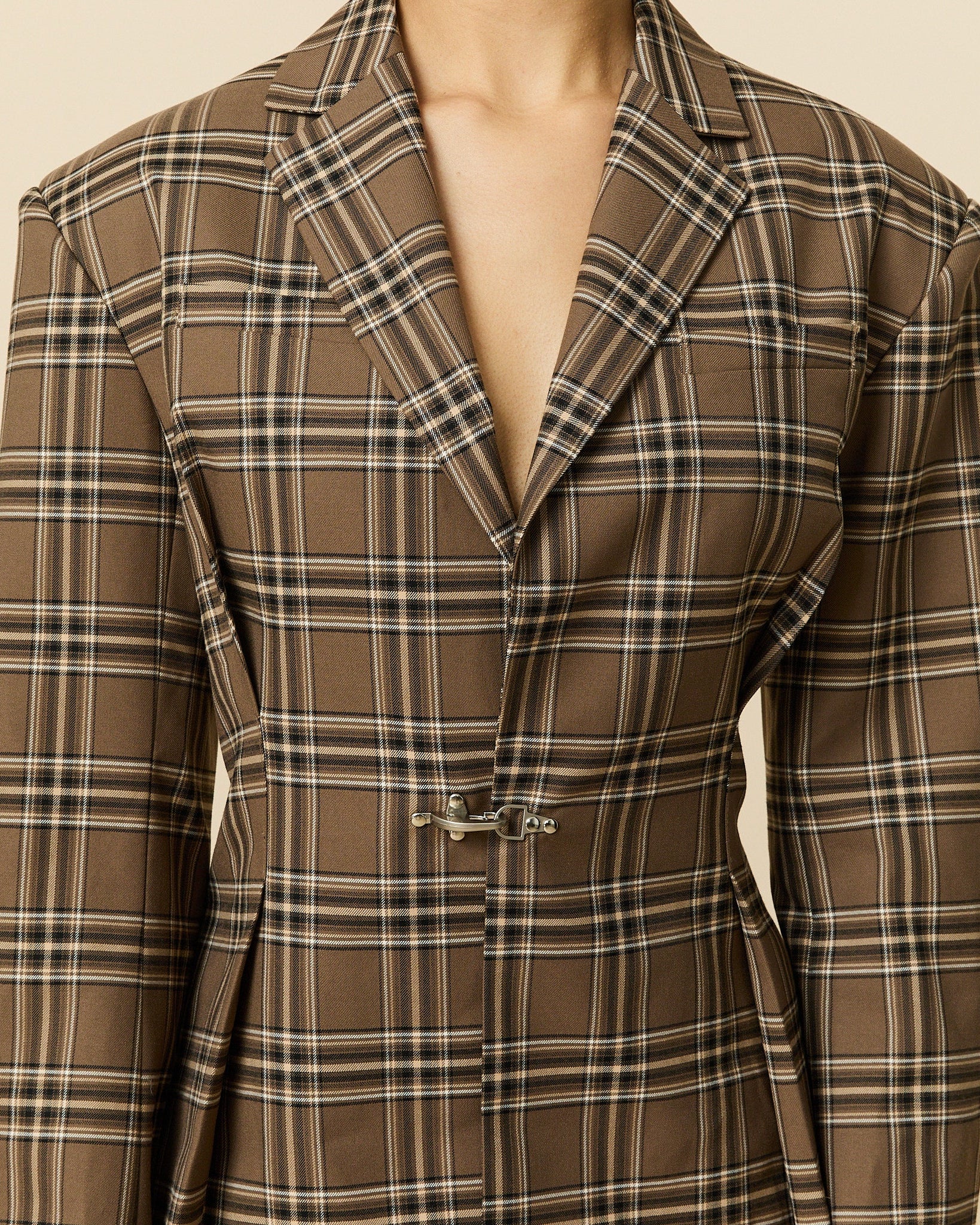 Women's Plaid Pleated Blazer Brown Plaid - Image 5