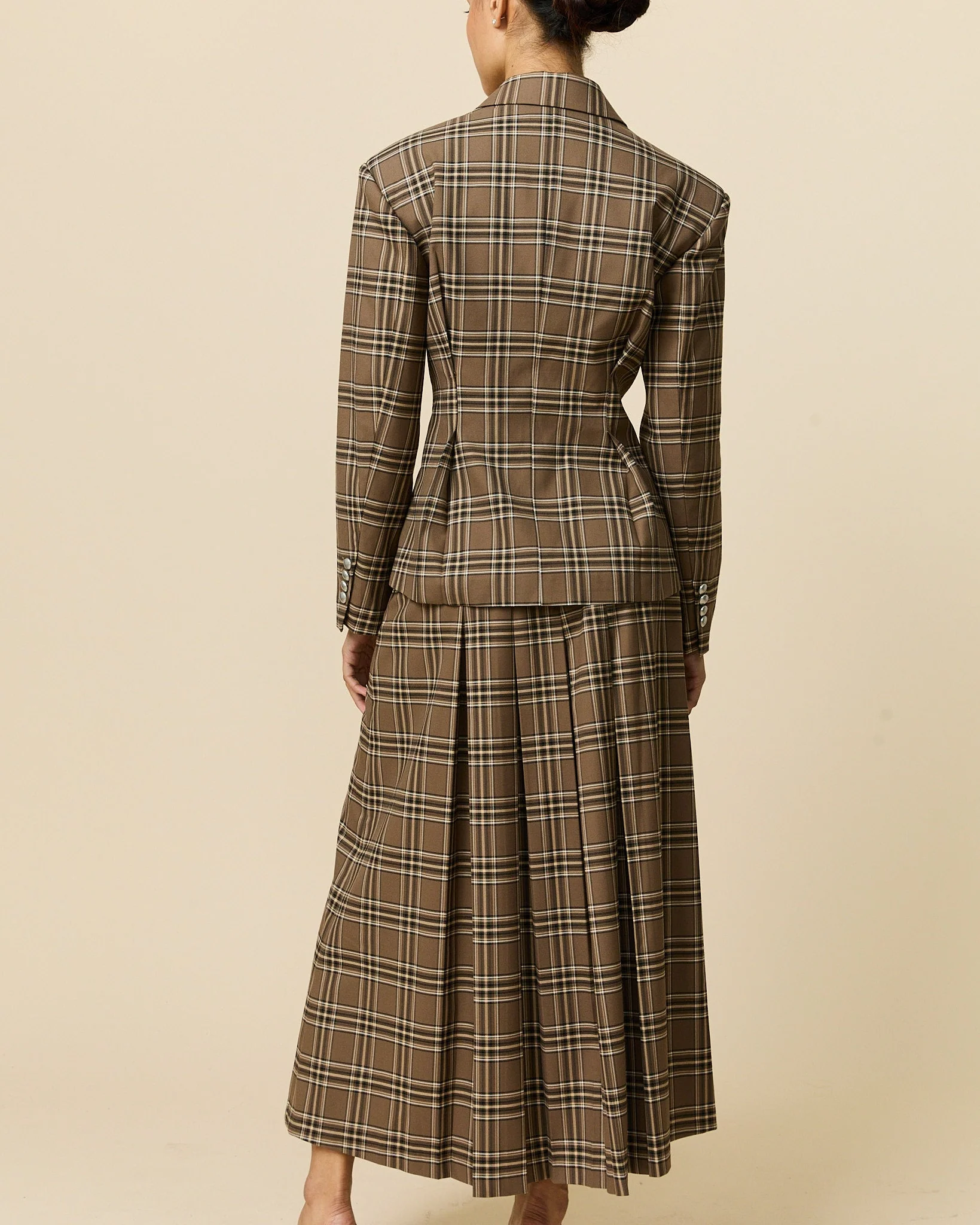 Women's Plaid Pleated Blazer Brown Plaid - Image 6