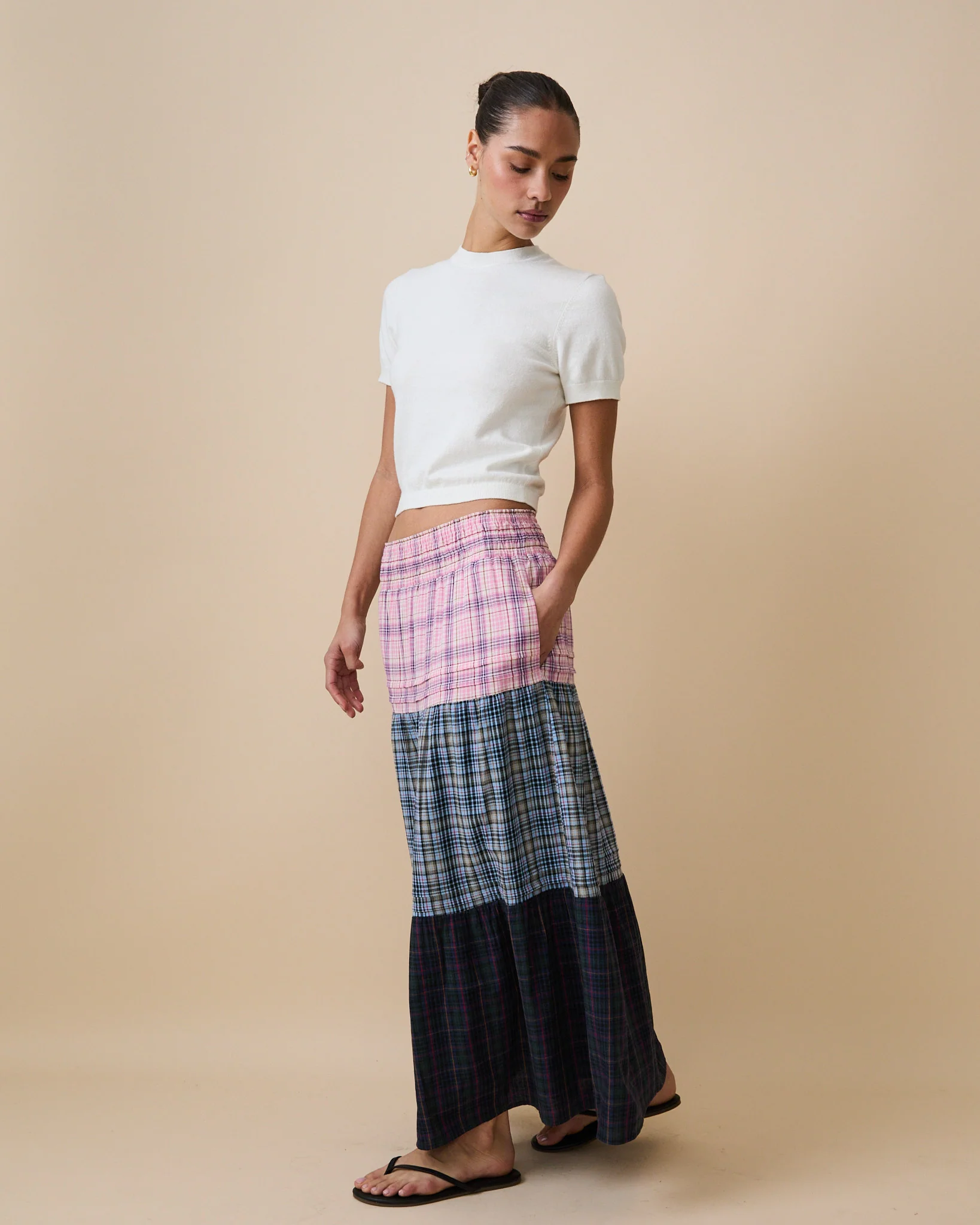 Women's Plaid Tiered Skirt Mixed Plaid - Image 3