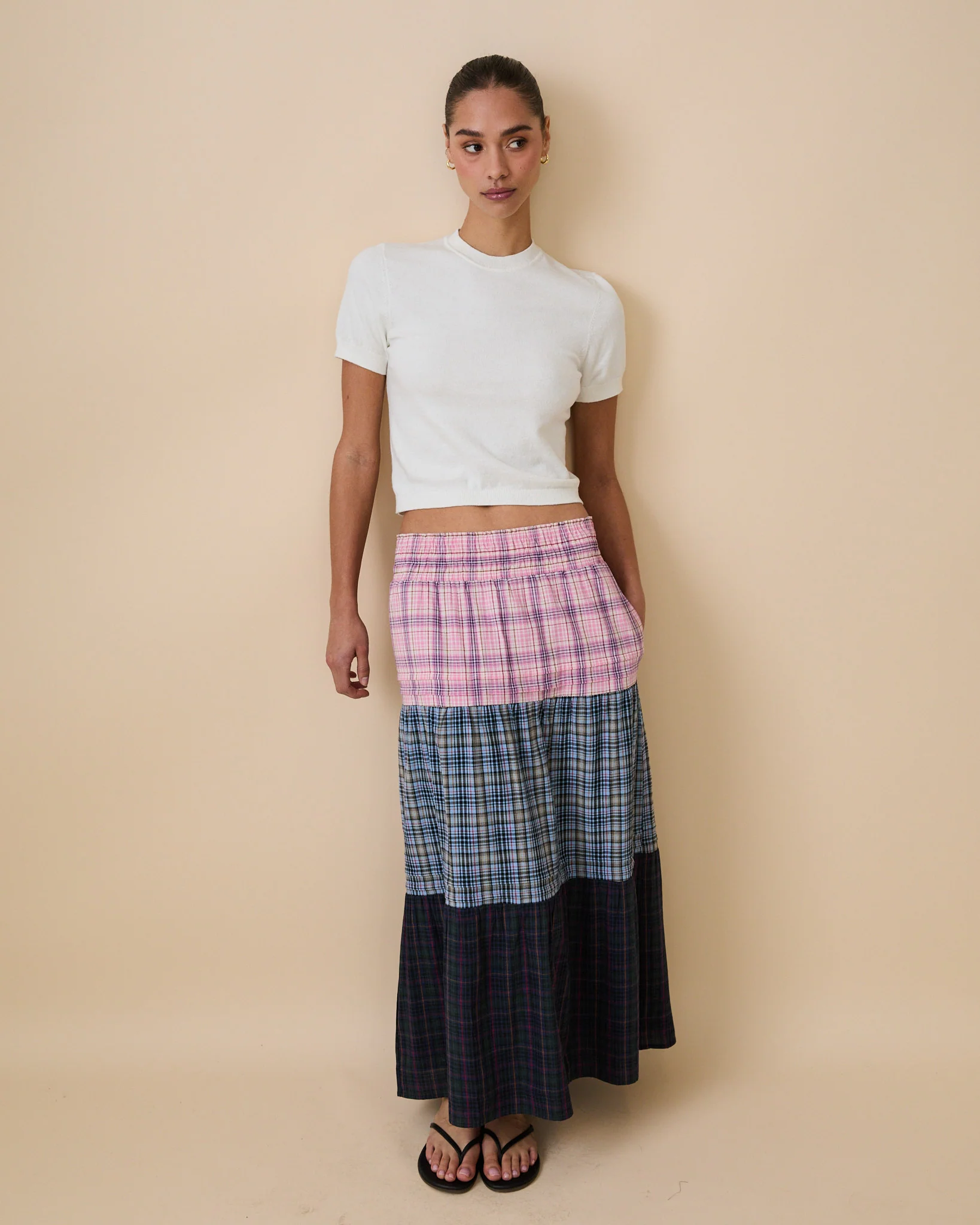 Women's Plaid Tiered Skirt Mixed Plaid - Image 5