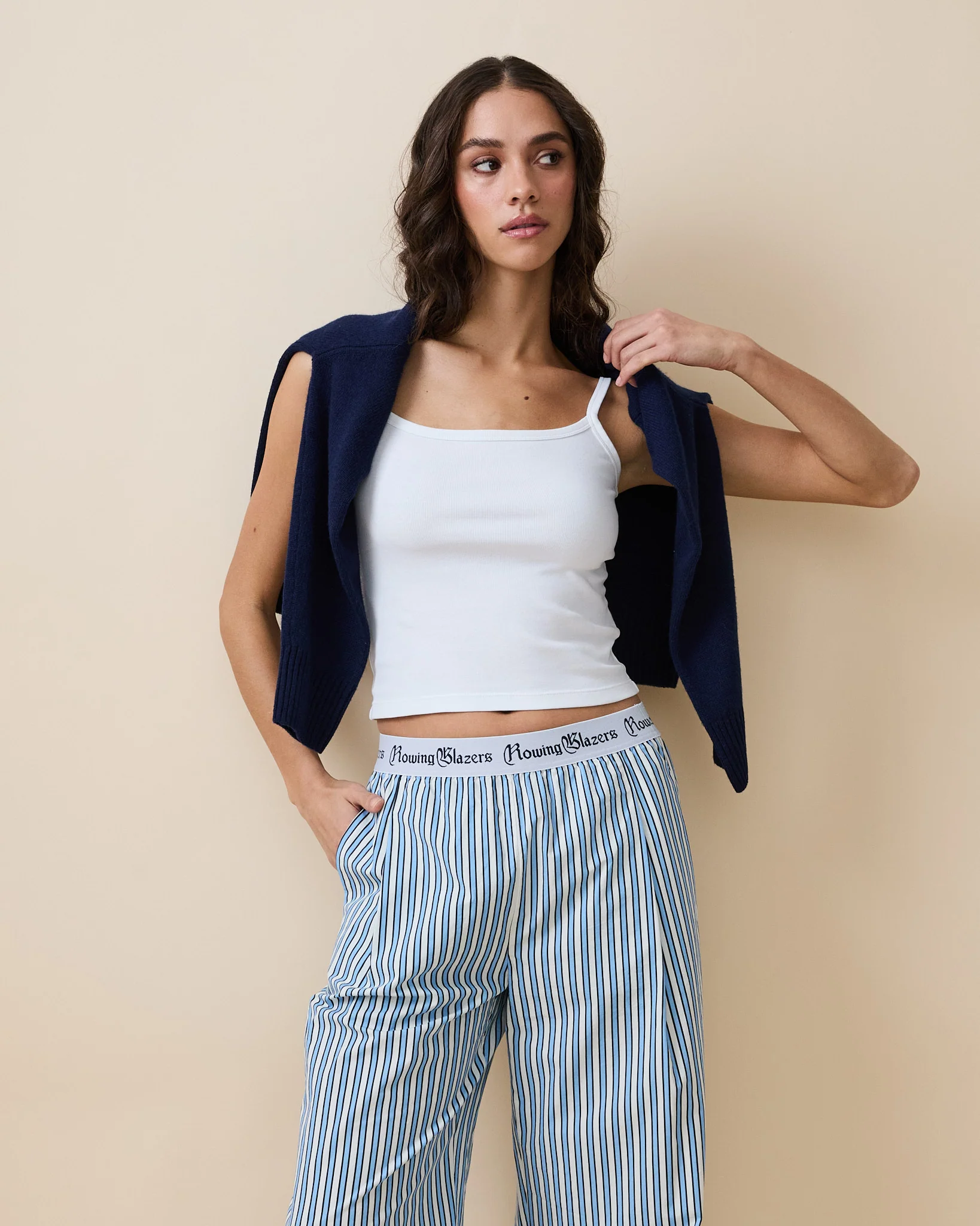 Women's Poplin Pant Blue and White Stripe - Image 3