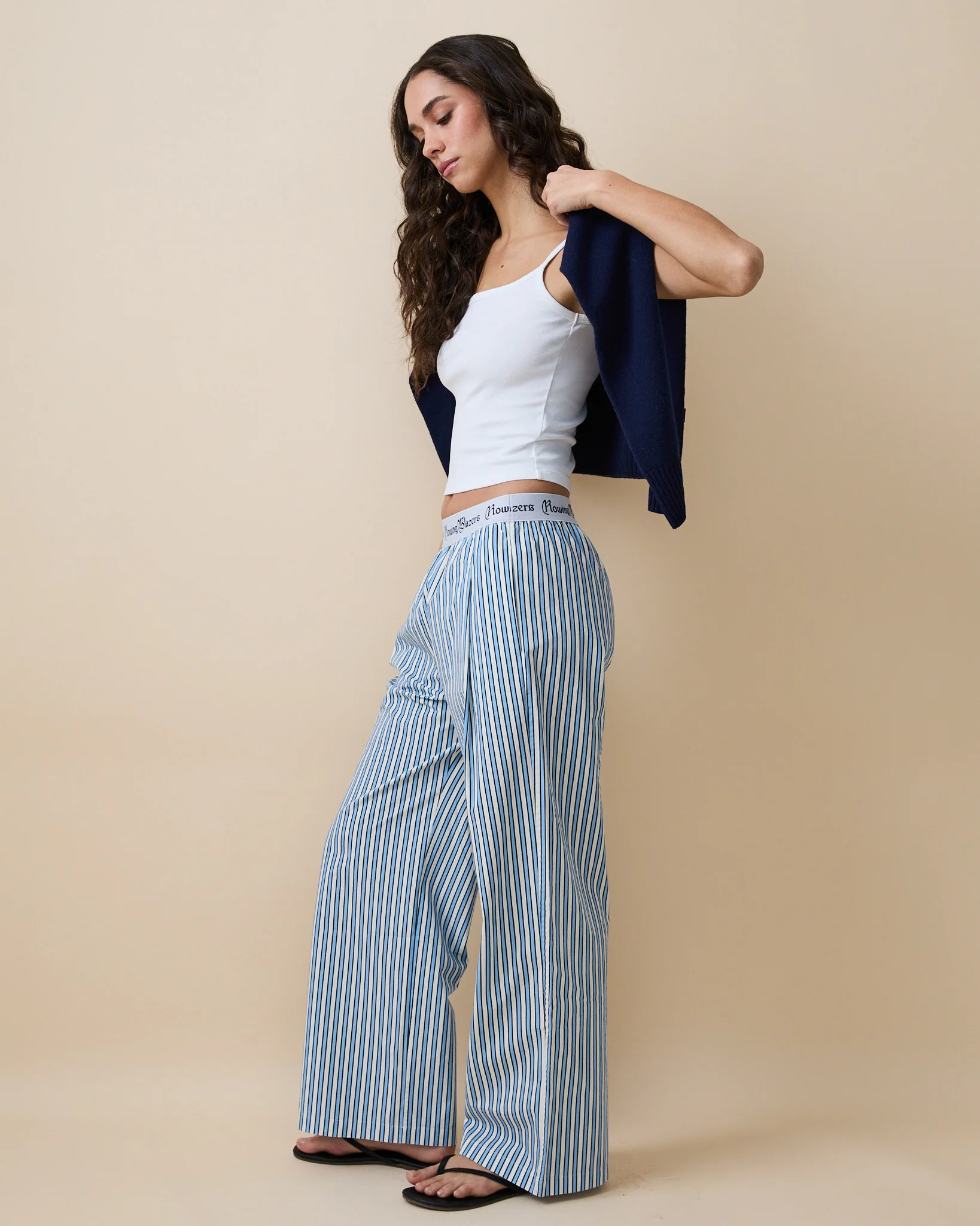 Women's Poplin Pant Blue and White Stripe - Image 5