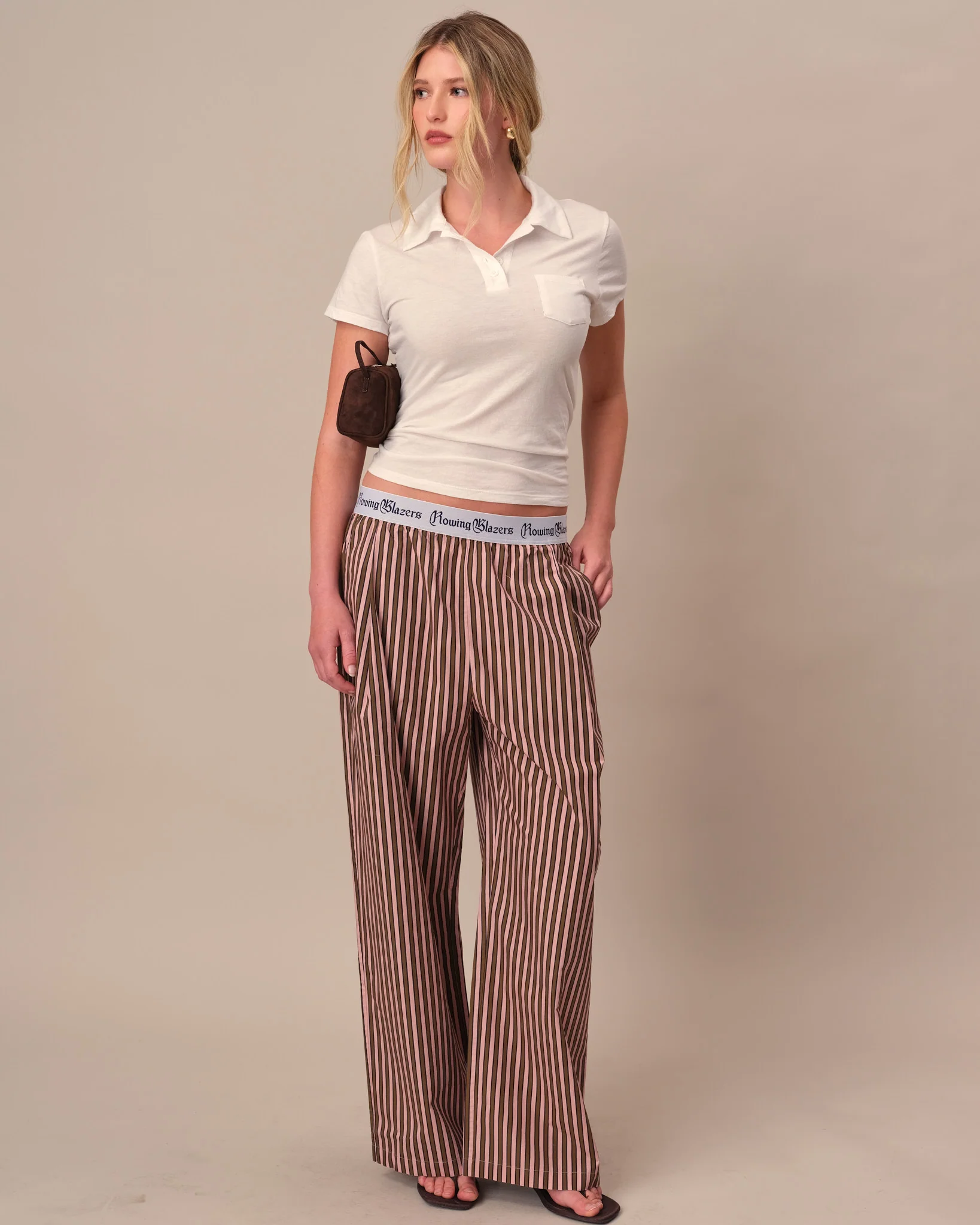 Women's Poplin Pant Chocolate Rose Stripe - Image 3