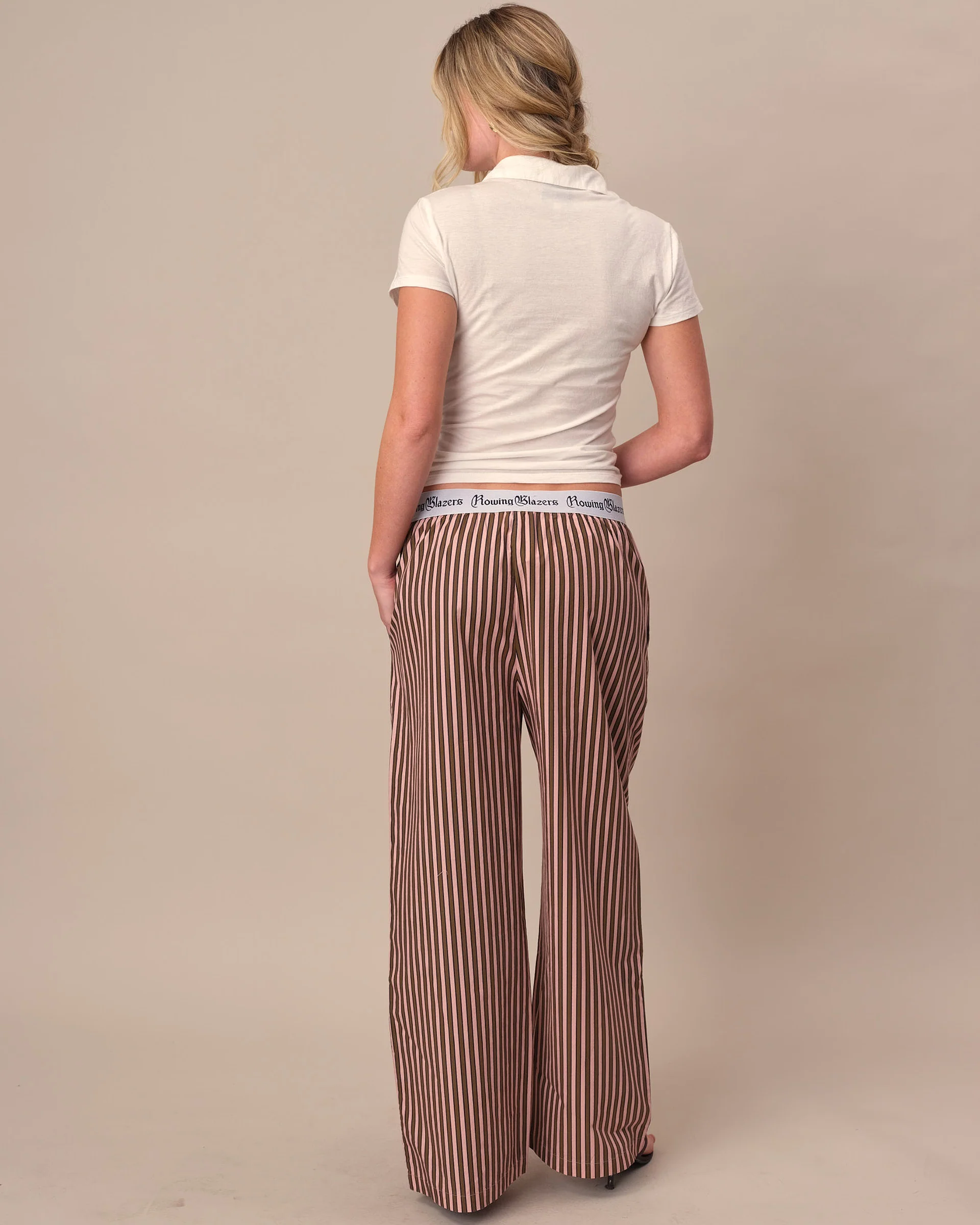 Women's Poplin Pant Chocolate Rose Stripe - Image 5