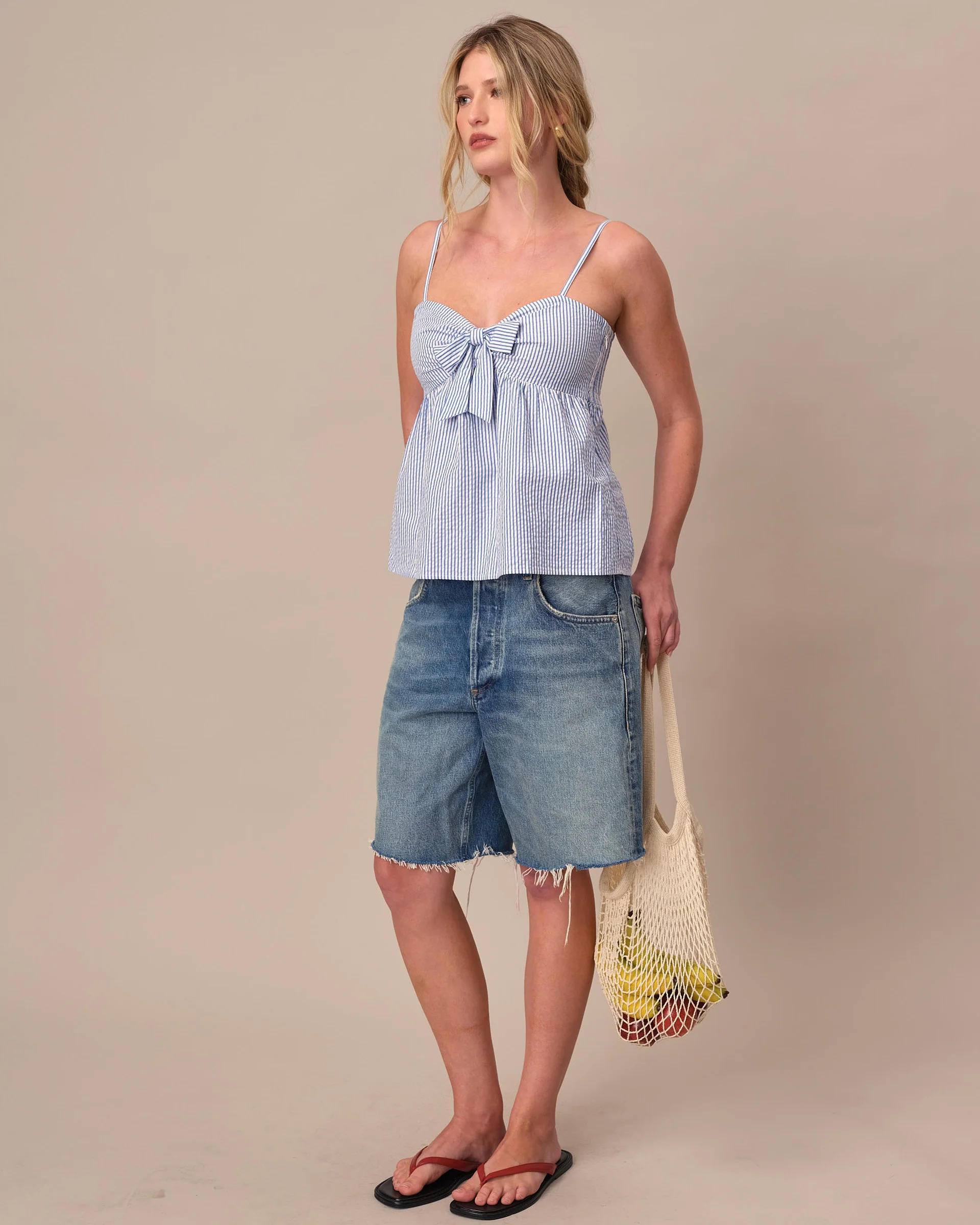 Women's Seersucker Tank Blue - Image 2
