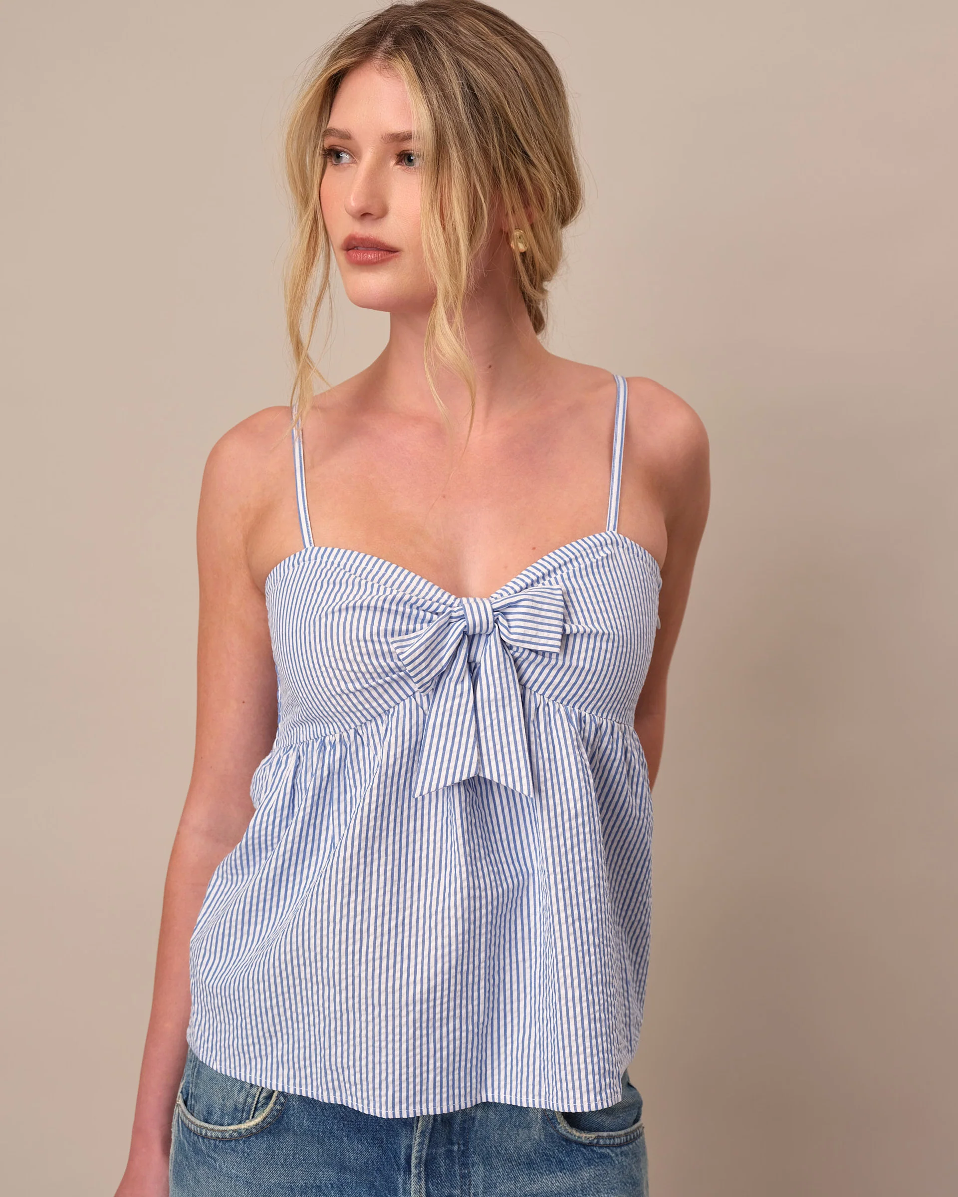 Women's Seersucker Tank Blue - Image 3