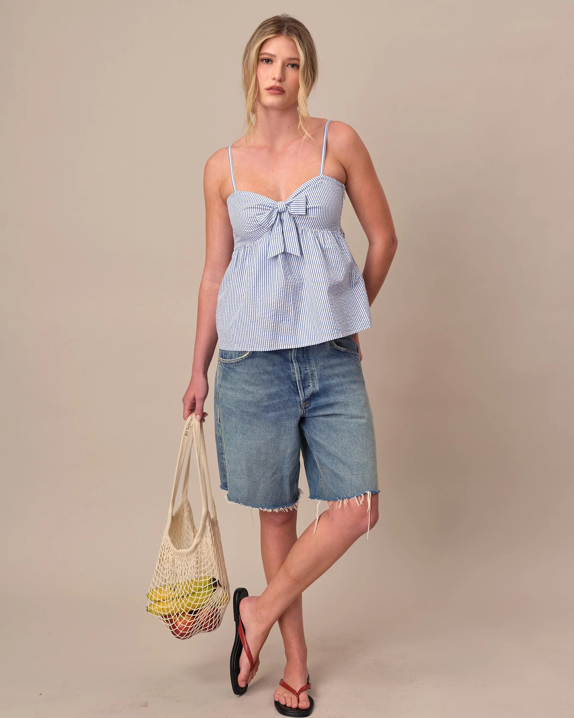 Women's Seersucker Tank Blue - Image 4