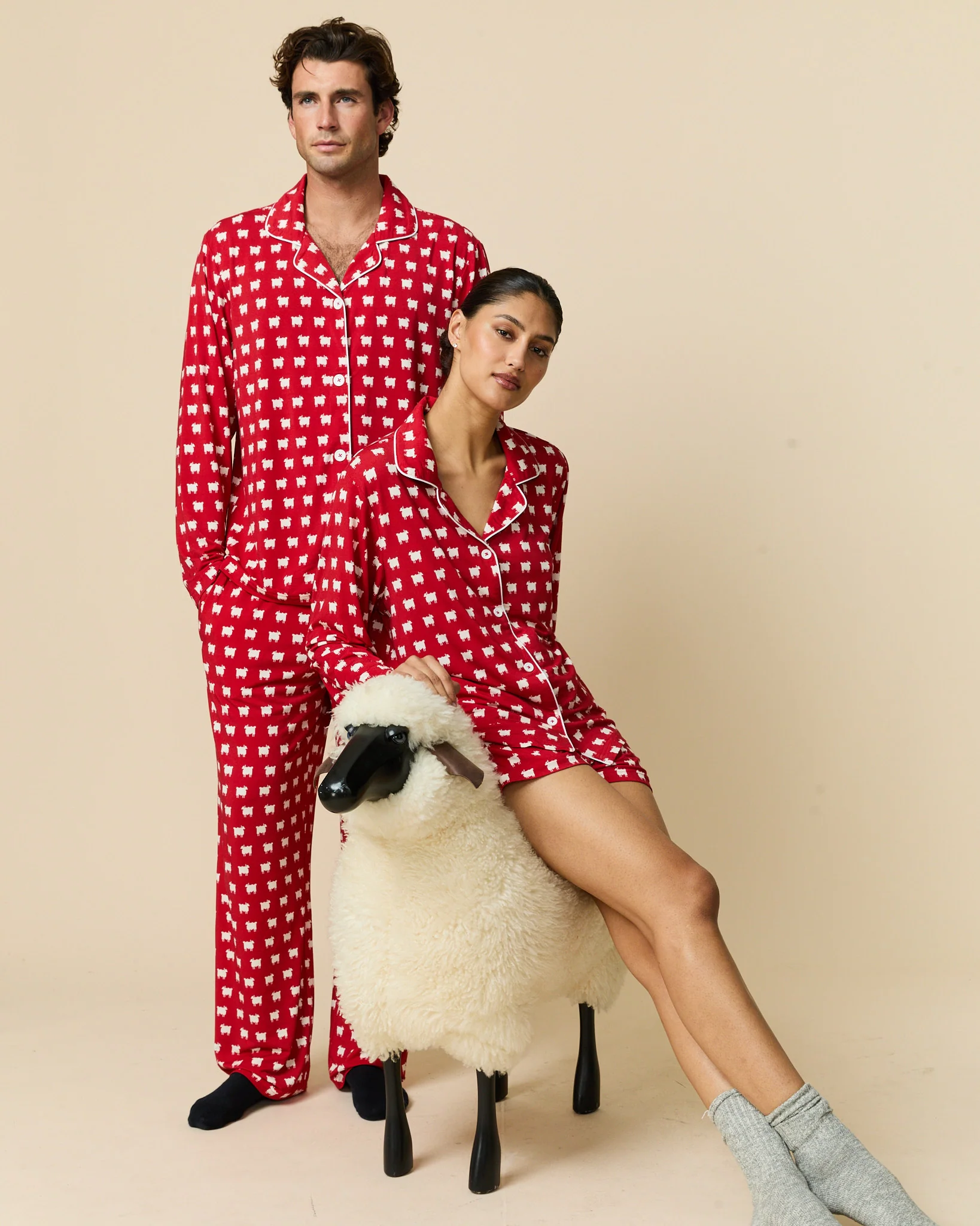 Women's Sheep Pajama Set Diana Red - Image 9