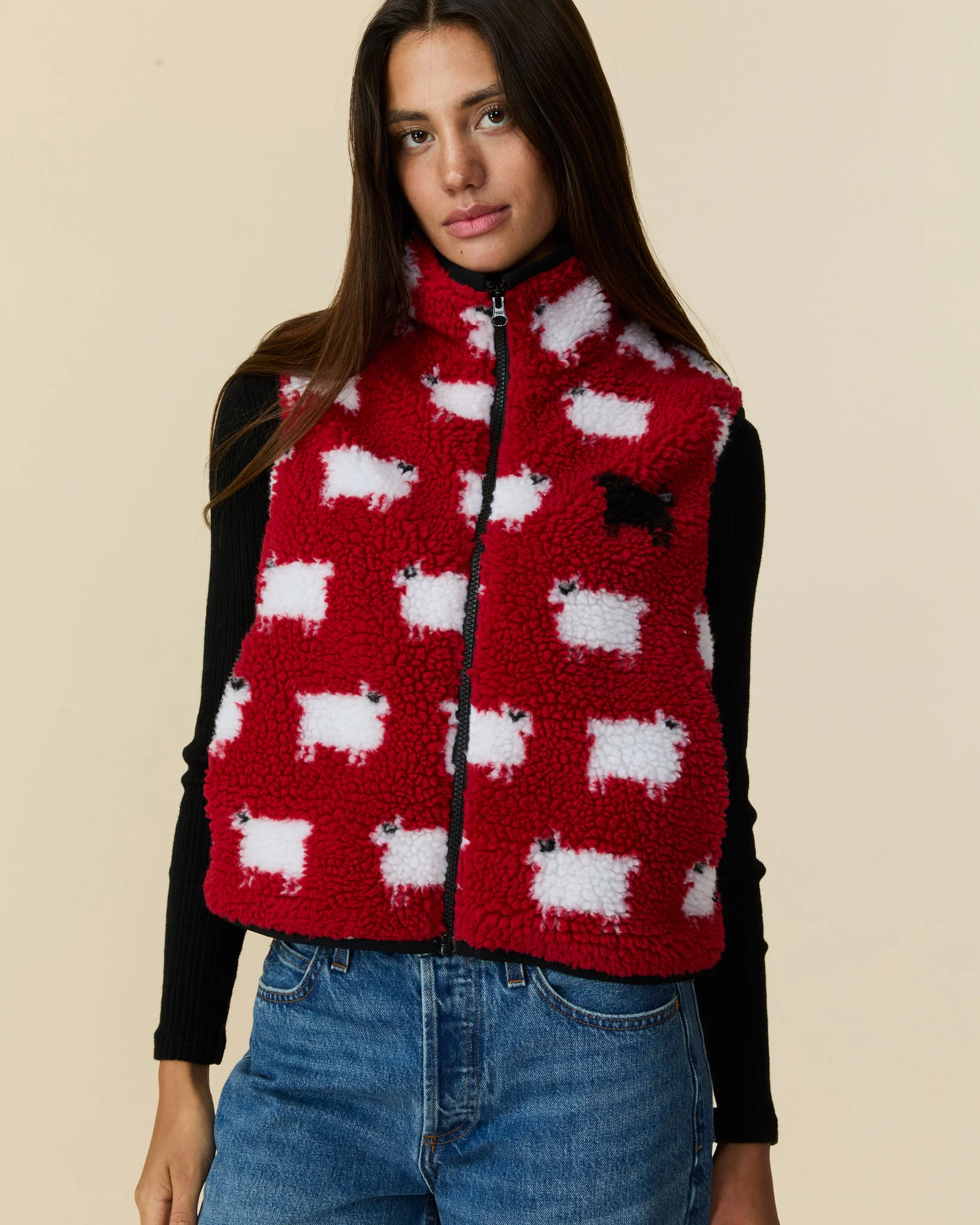 Women's Sherpa Sheep Vest Diana Red - Image 3