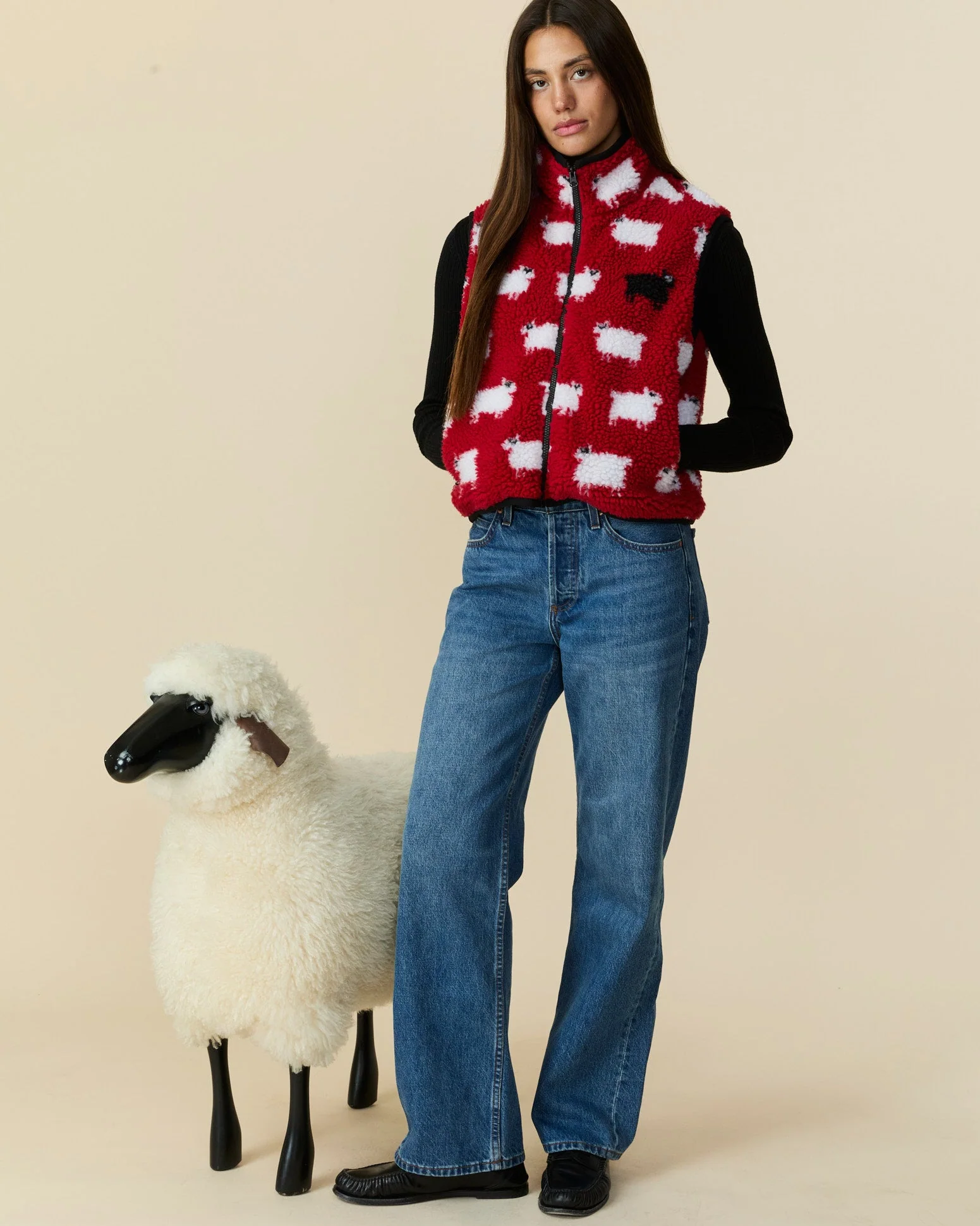 Women's Sherpa Sheep Vest Diana Red - Image 6