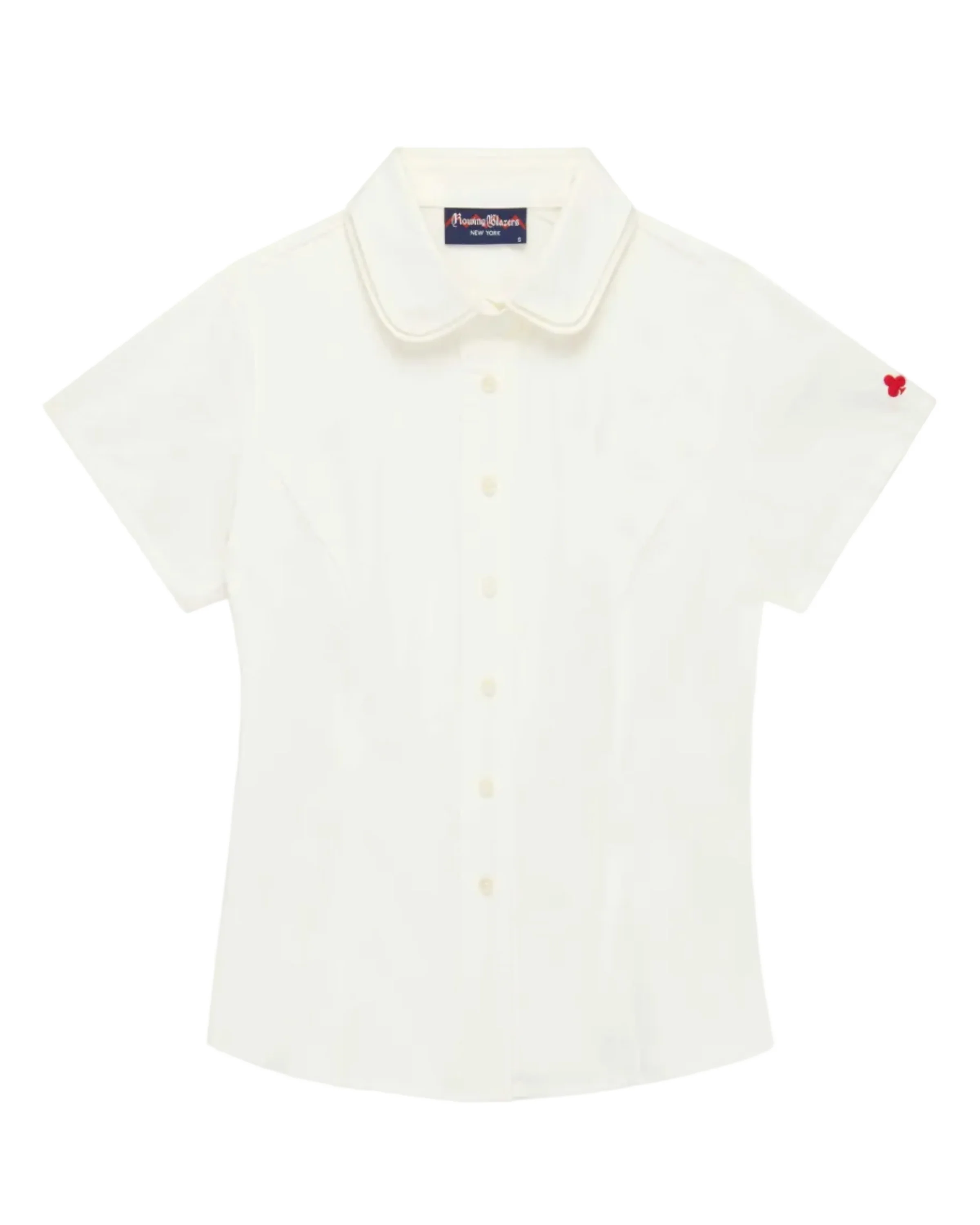 Women's Short Sleeve Double Collar Button Down White