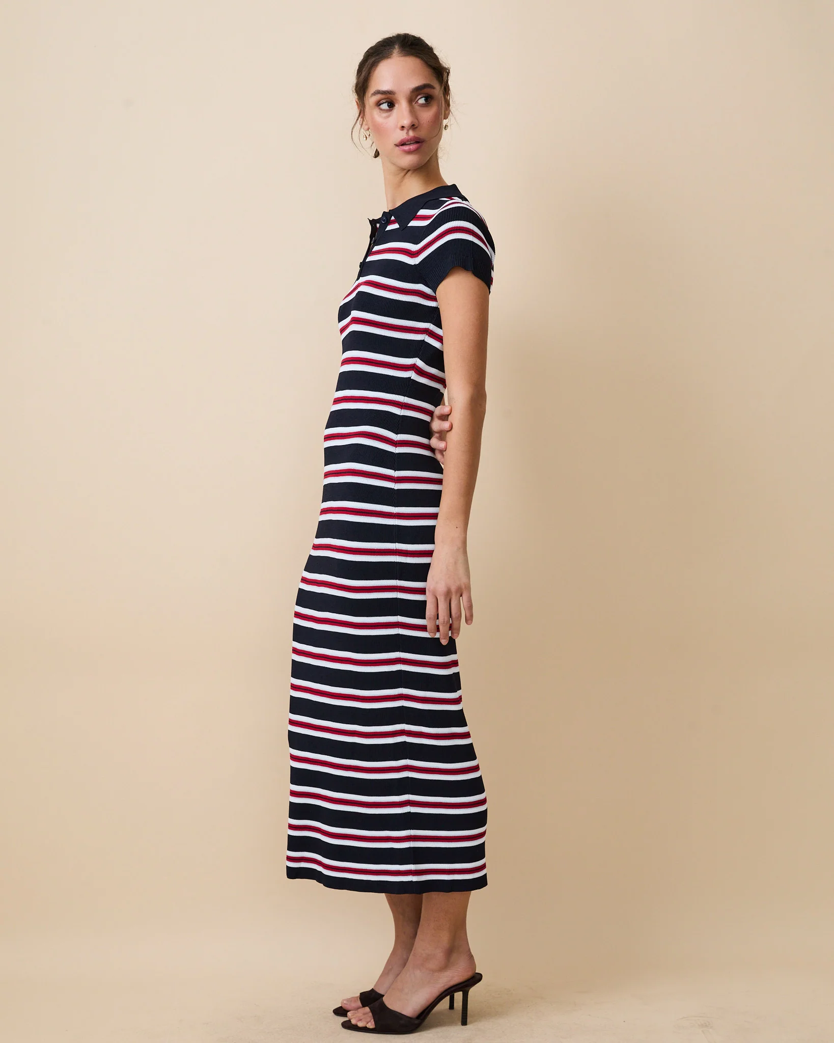 Women's Striped Polo Maxi Dress Navy Multi - Image 4