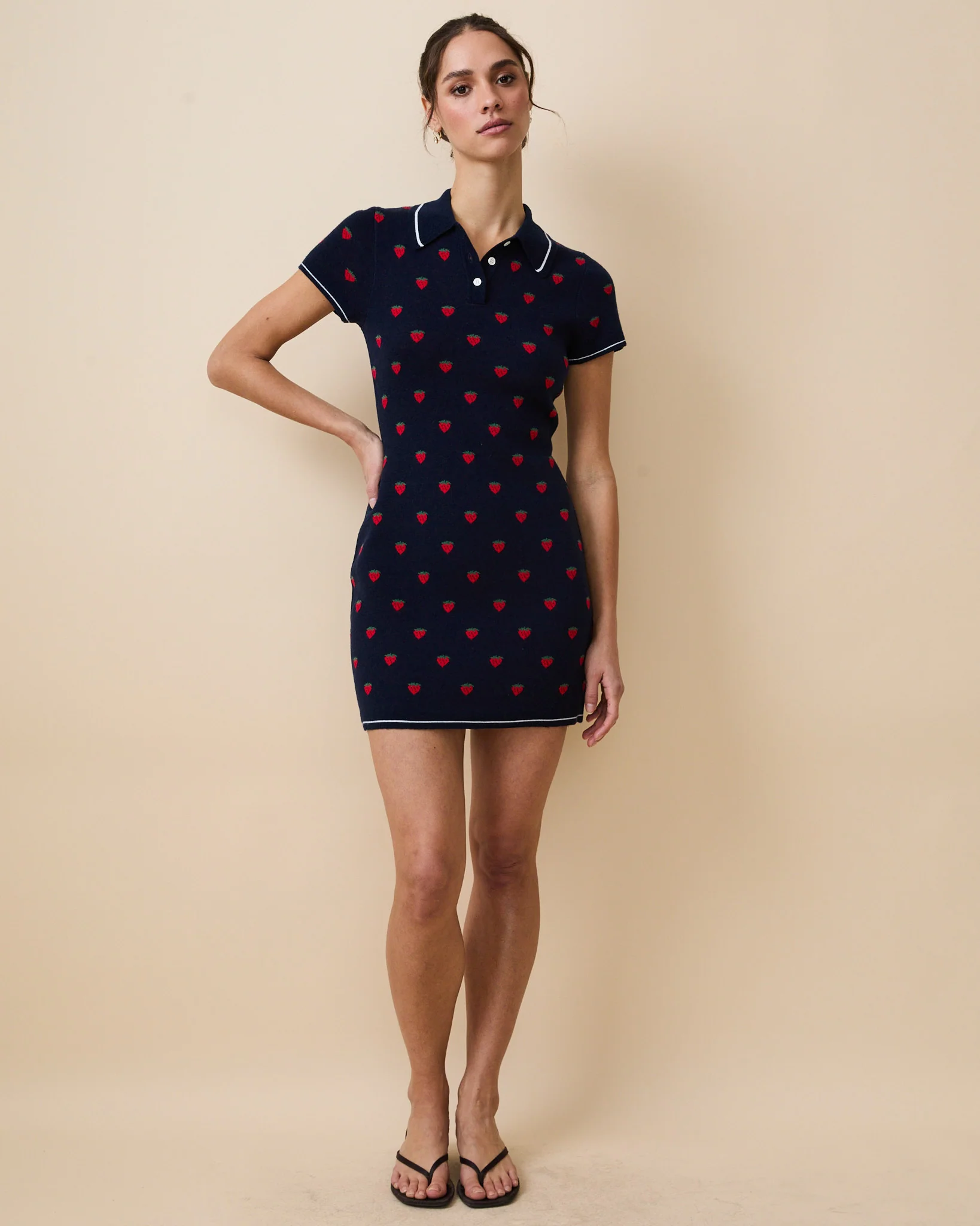 Women's Sweater Polo Dress Navy - Image 2