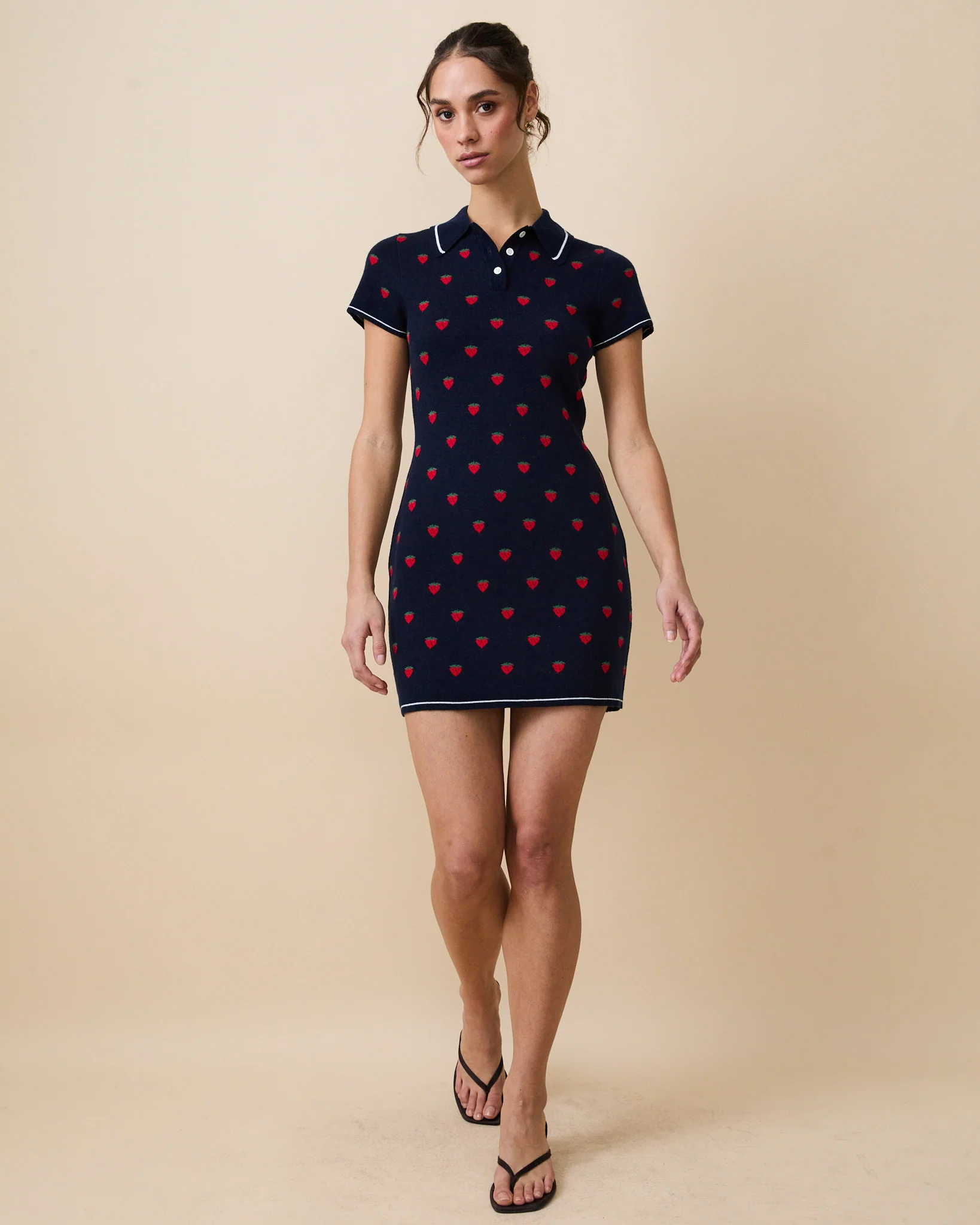 Women's Sweater Polo Dress Navy - Image 4