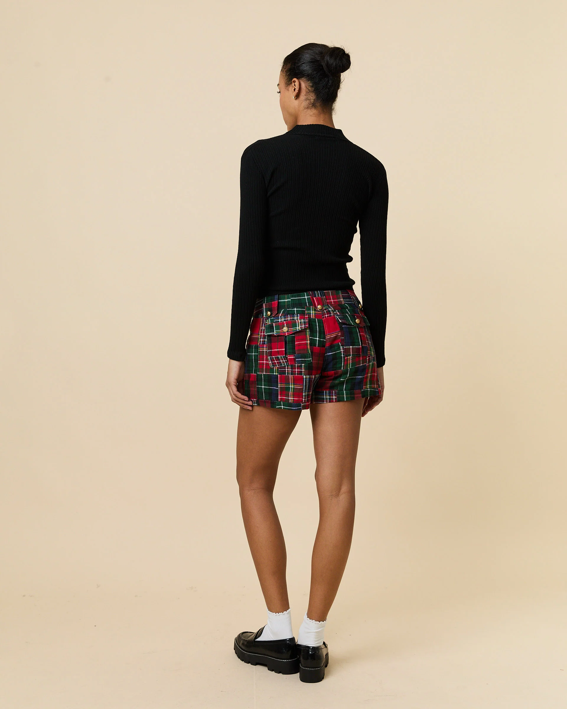Women's Twill Patchwork Shorts Holiday Patchwork Plaid - Image 6
