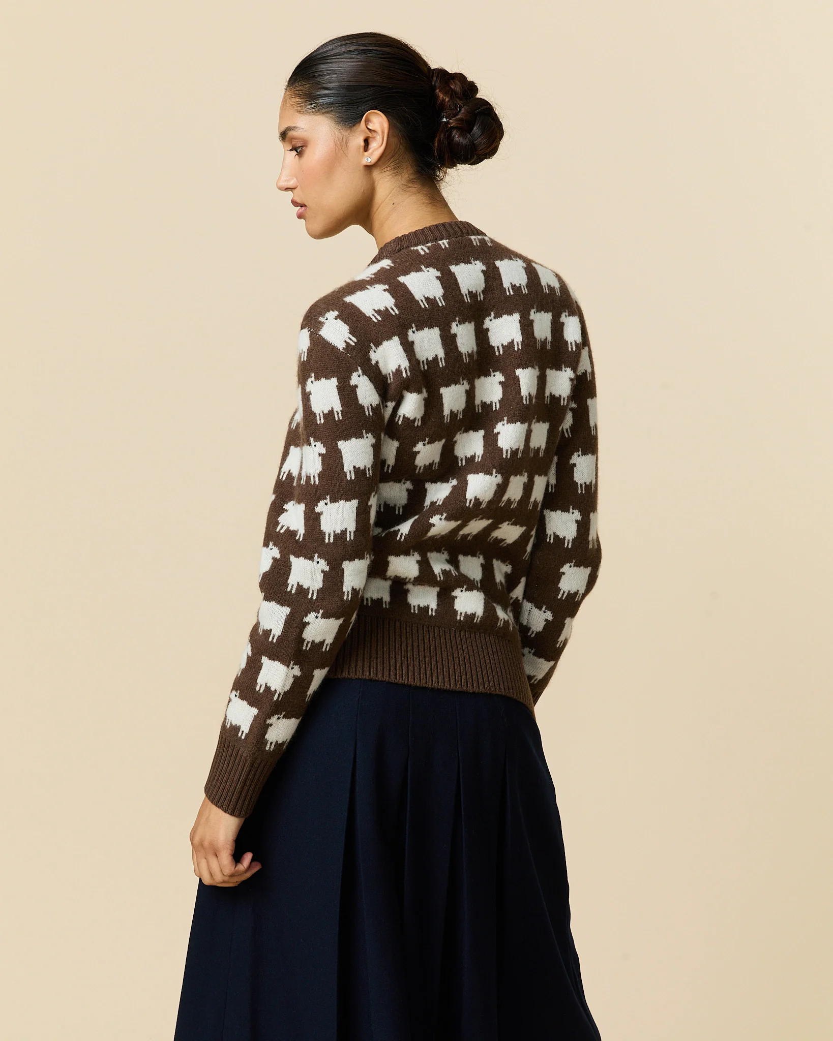 Women's Oversized Wool Sheep Sweater Brown - Image 6